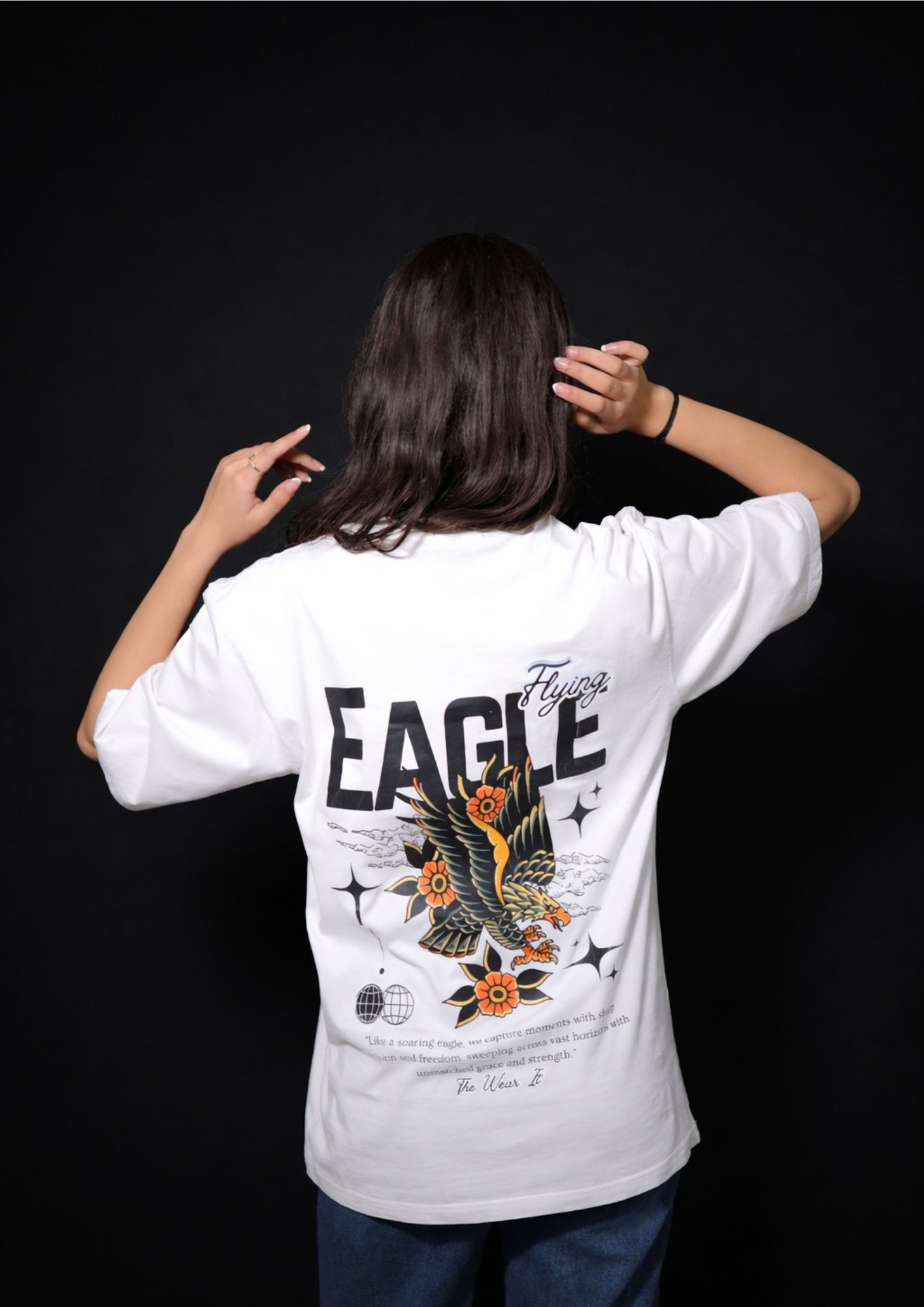 Premium White Eagle Design Oversized Tee