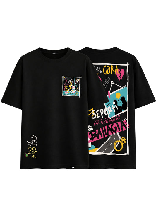 Black Oversized Exclusive Design Printed Tee