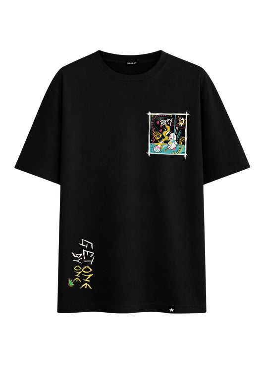 Black Oversized Exclusive Design Printed Tee