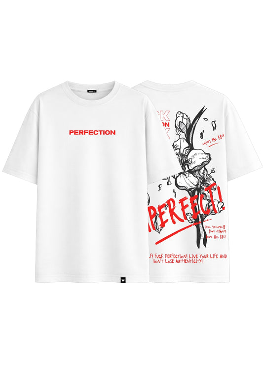 White Oversized Imperfect Design Printed Tee