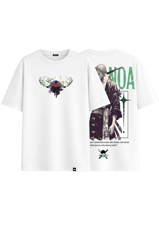 White Oversized Roronoa Zoro Design Printed Tee