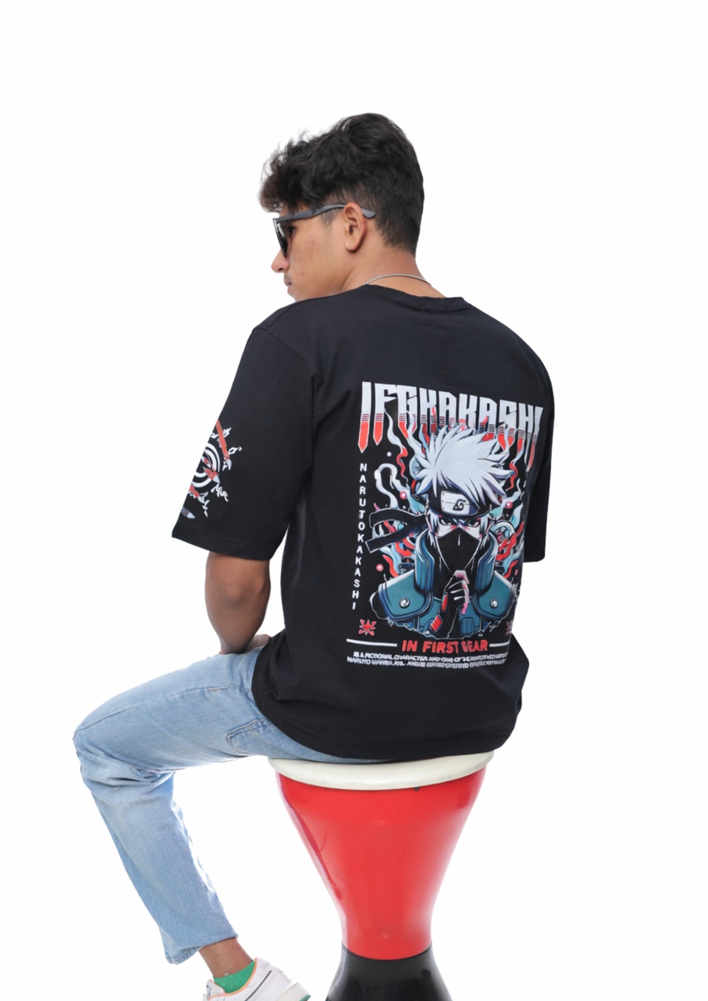 Anime Lovers Black Oversized Naruto Design Tee