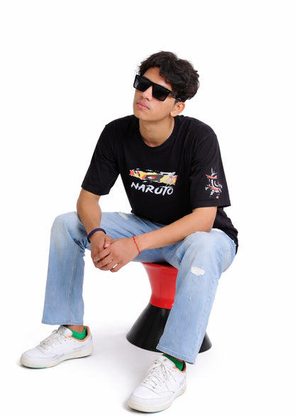 Anime Lovers Black Oversized Naruto Design Tee