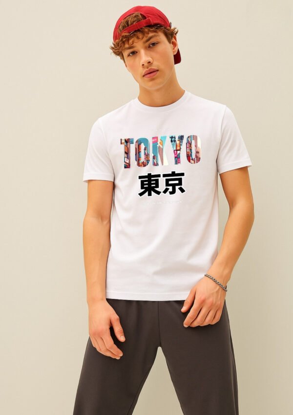 Mens White Tokyo Cars Design Regular T-Shirt
