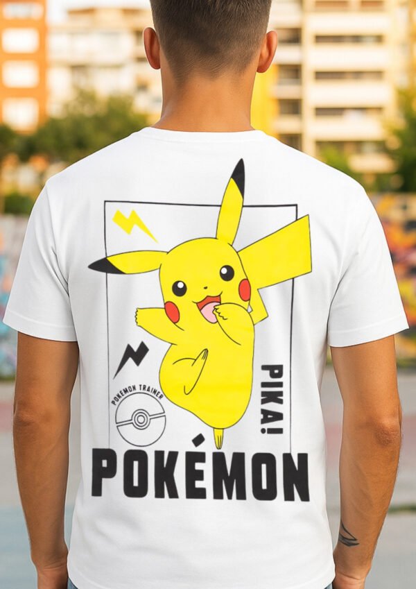 Mens White Pokemon Printed Regular T-Shirt