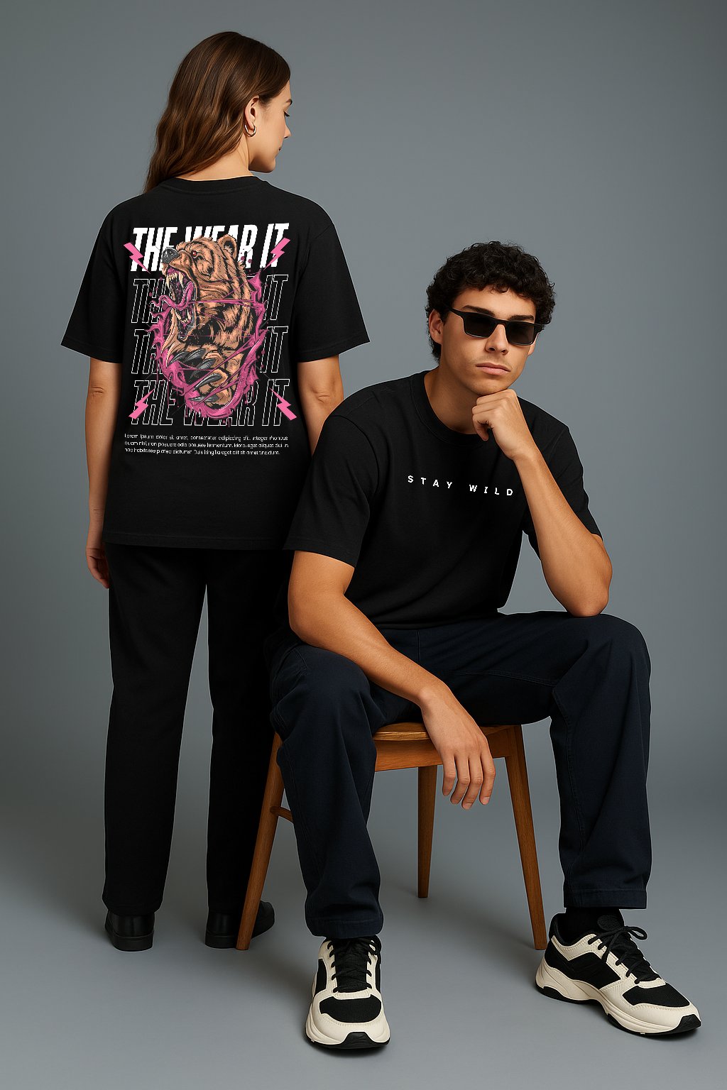 Black Oversized Wild Bear Wear It T-Shirt